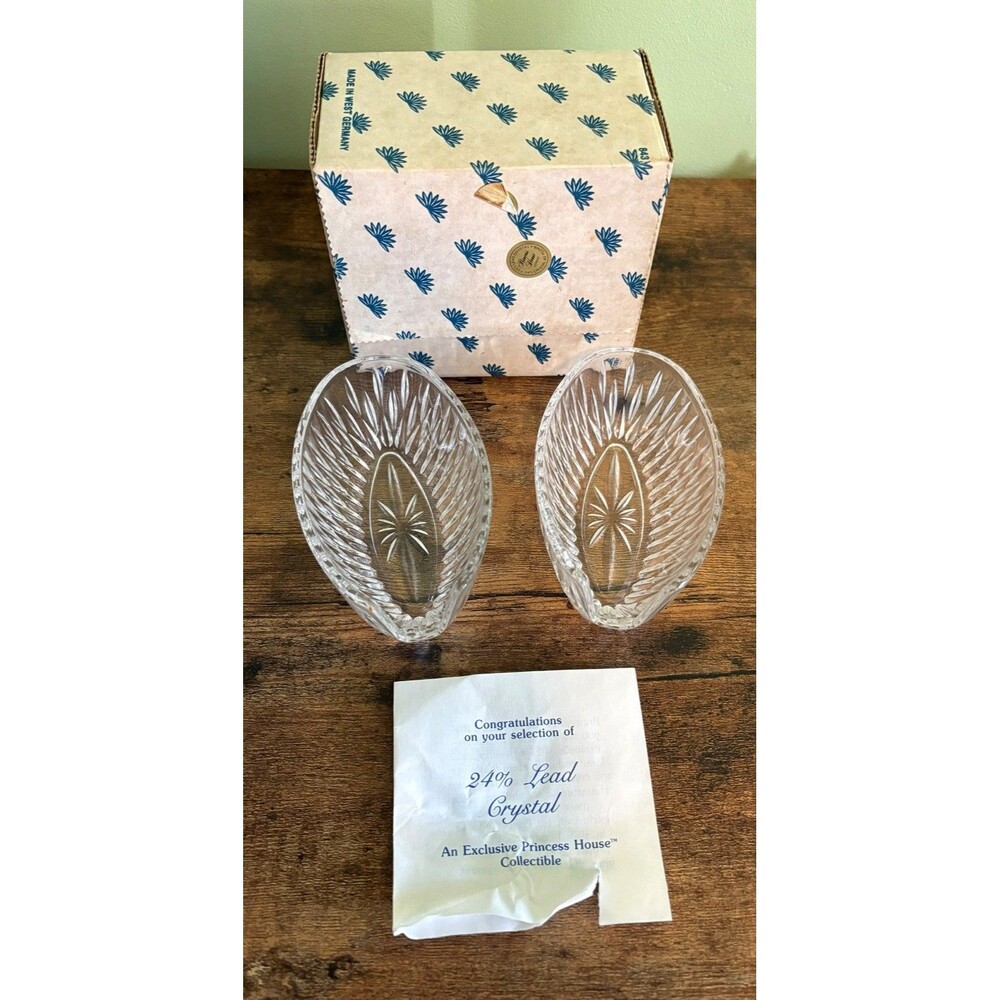 Princess House Crystal Fork Spoon Rest Buffet Utensil Holders Set of 2 Germany